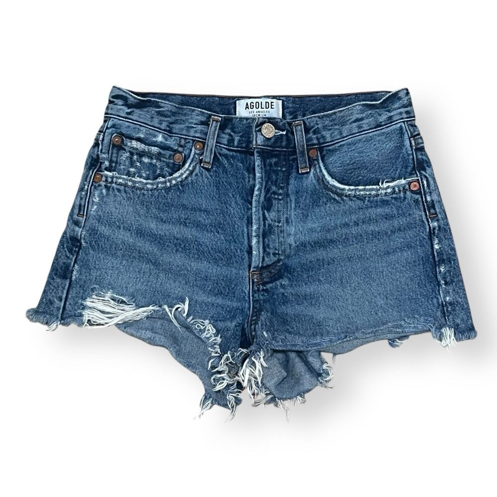 AGOLDE Parker Vintage Cut Off Shorts Womens 24 Blue Denim Button Fly High Rise